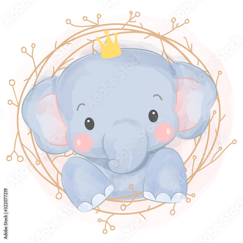 cute baby elephant illustration, nursery decoration.