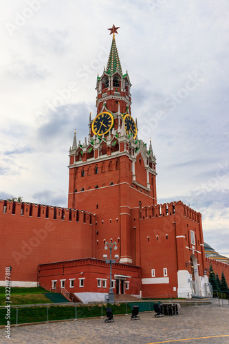 Spasskaya tower of Kremlin on Red Square in Moscow, Russia