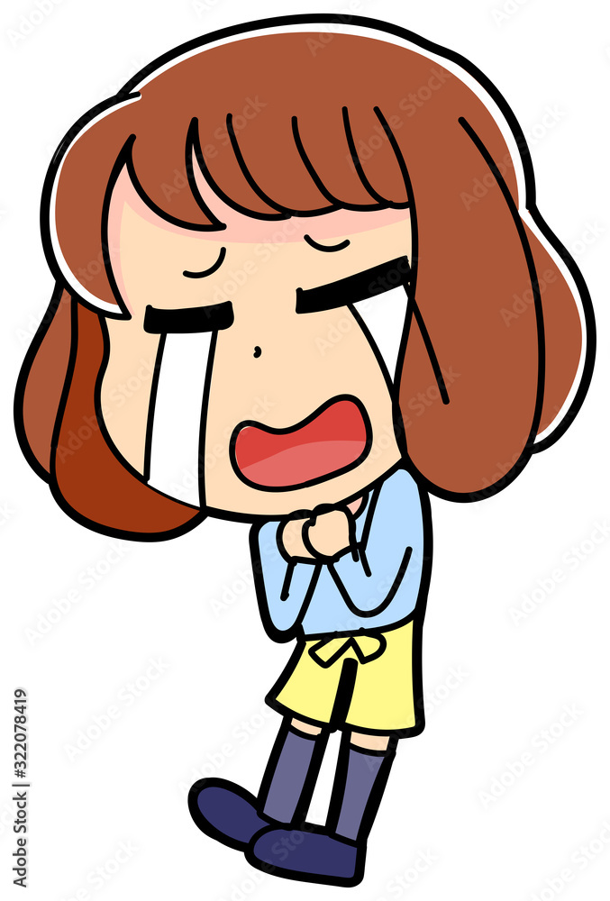 Obraz premium 失敗 涙 かわいい 子供 イラスト 小学生 女の子