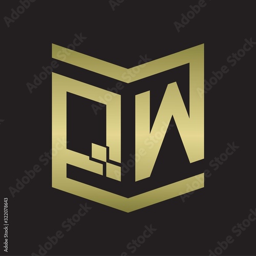 QW Logo Emblem Monogram With Shield Style Design Template Isolated On gold colors photo