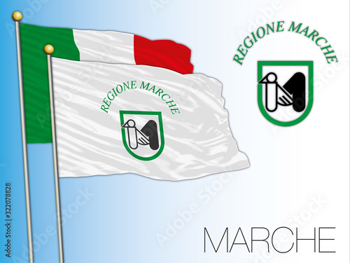Marche official regional flag and coat of arms, Italy, vector illustration