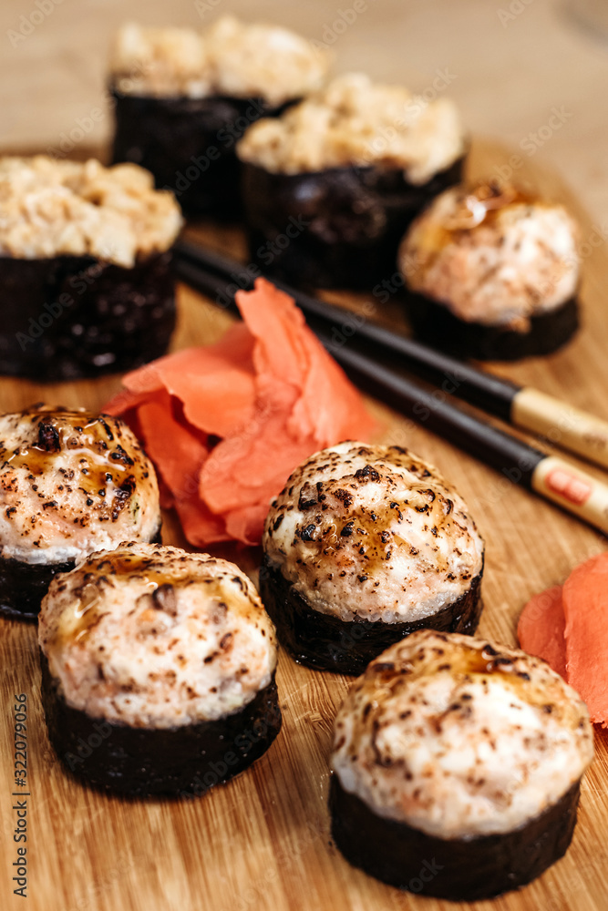 Sushi set with home delivery. Romantic dinner. Sushi in box. Sushi set with home delivery. Romantic dinner. Sushi in box.