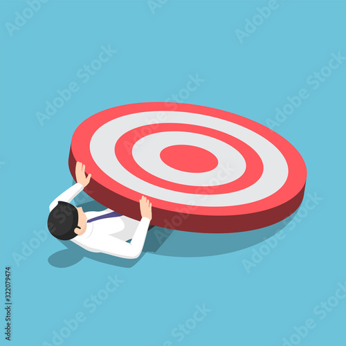 Isometric businessman crushed by big target