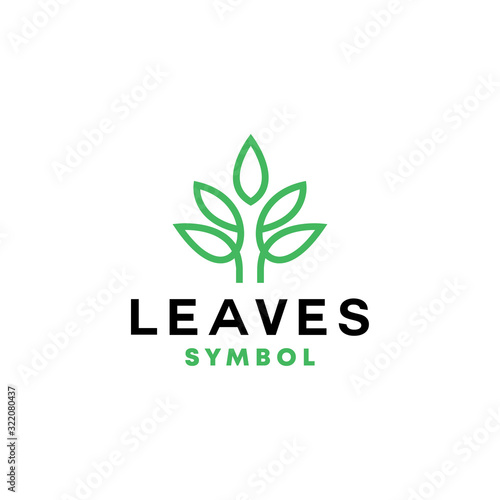 Leaves logo design vector template with Green Line Concept style. plant icon for badge, label, agriculture, environment, element, emblem, brand, garden, Company And Business.