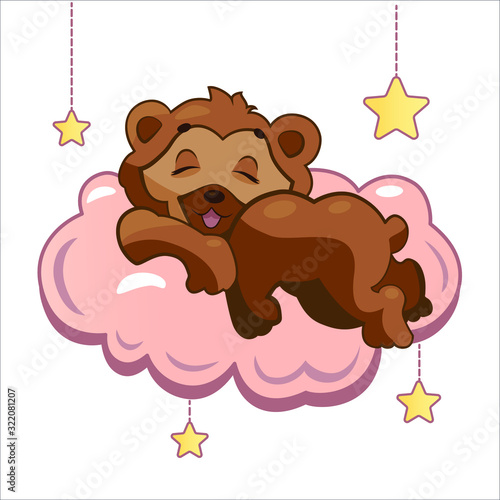 little bear sleeps on a cloud for children
