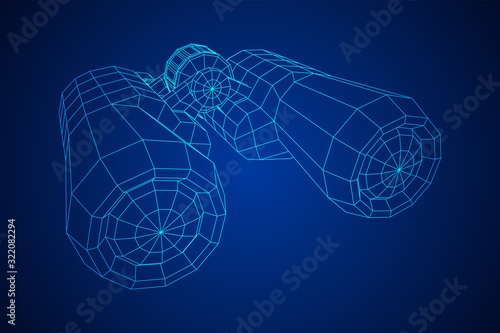Abstract image of a binoculars. Searching or business vision concept. Wireframe low poly mesh vector illustration