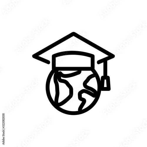 Academy cap globe icon vector. Thin line sign. Isolated contour symbol illustration