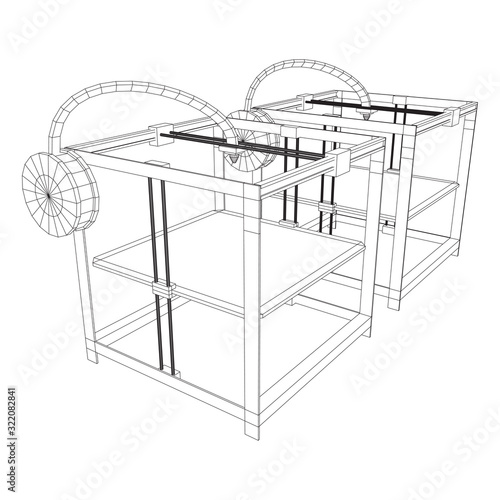 3D Printer Wireframe low poly mesh vector illustration