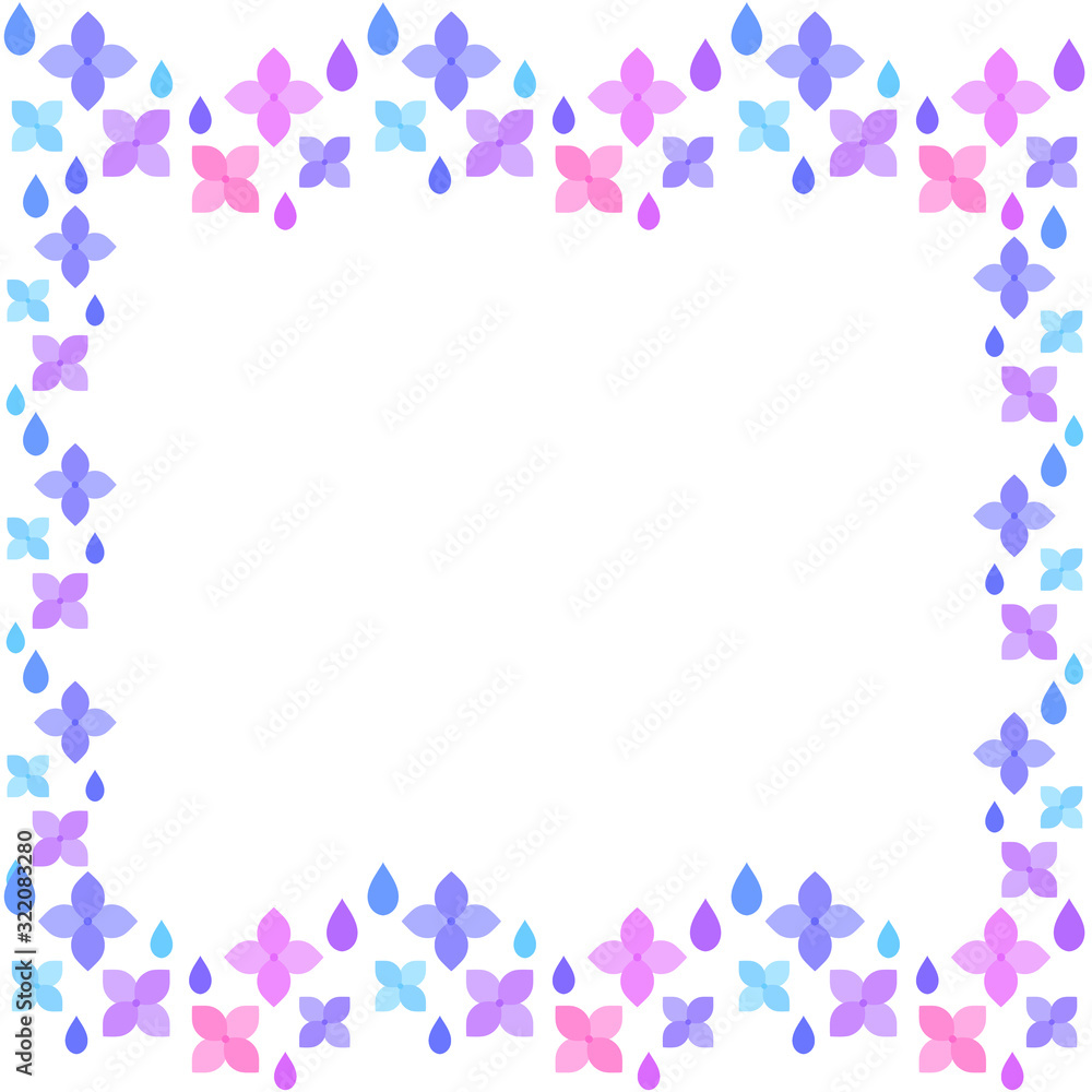 紫陽花と雨粒　正方形　カラフルA