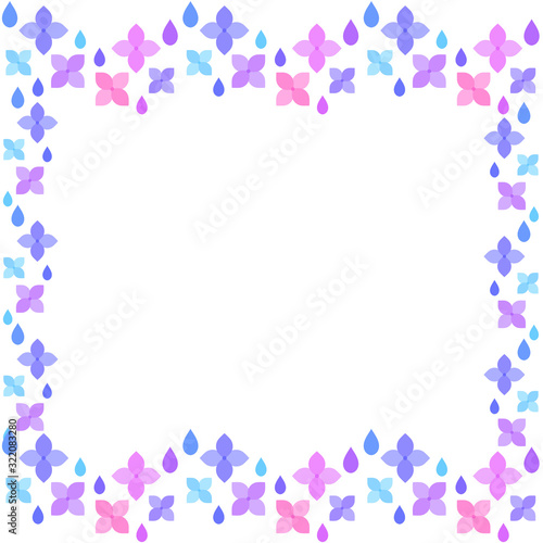 紫陽花と雨粒 正方形 カラフルA