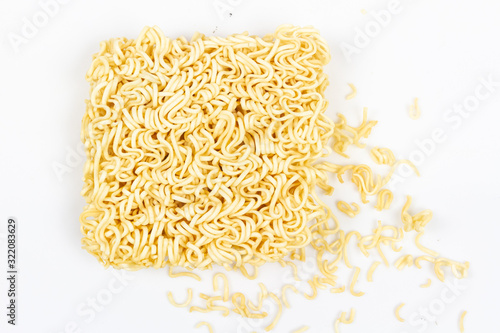 Top view of Instant noodles isolated on white background.