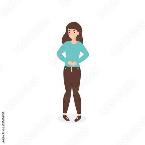 Urinary Tract Infections or cystitis. Flat vector cartoon woman character isolated white background.