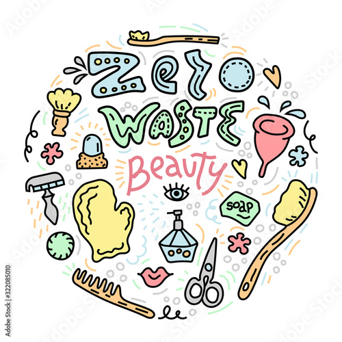 Zero waste doodle illustration  organic hygienics symbols