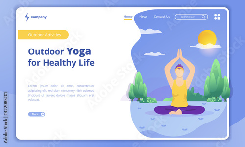 Outdoor yoga illustration on the landing page template