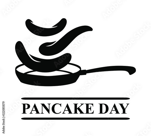 Vector illustrations of Pancake day a card with a pan over which pancakes are turned