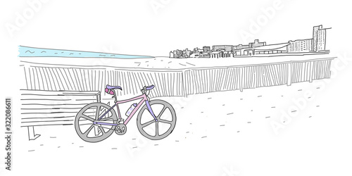 Bicycle stands on deserted beach, far away at home