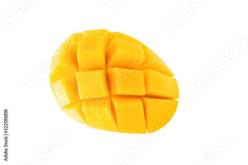 Ripe mango slice isolated on white background