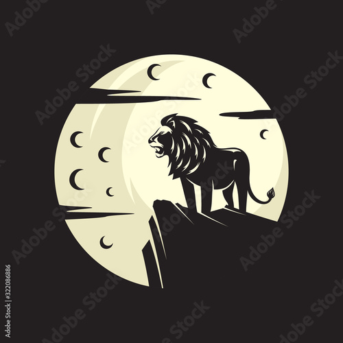 Lion King Animal Under Moon Night and Dark Day