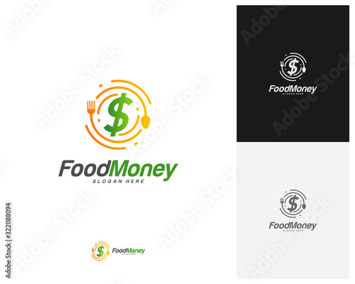Creative Food Money logo design vector. Restaurant, food court, cafe logo template. Icon symbol. Illustration