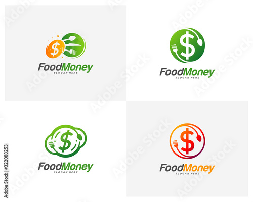Set of Creative Food Money logo design vector. Restaurant, food court, cafe logo template. Icon symbol. Illustration