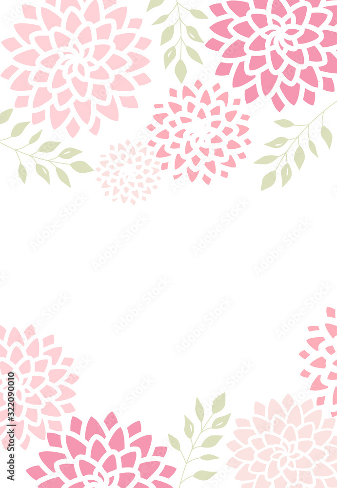 Vector illustration pink flowers on a white background. Background with flower and leaf decoration