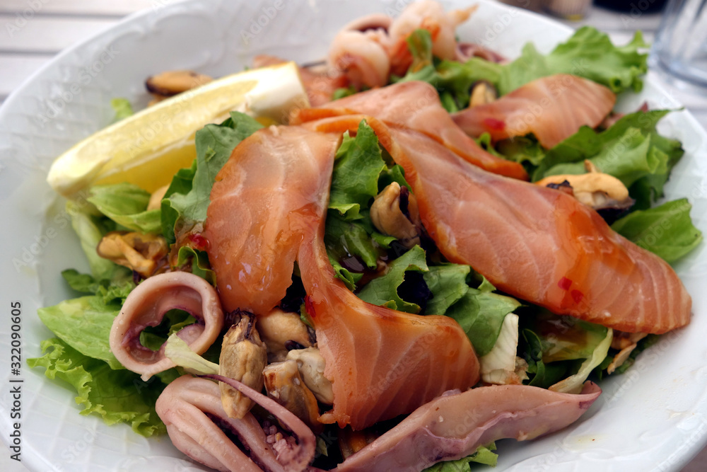 Seafood salad close-up. Seafood salad close-up.