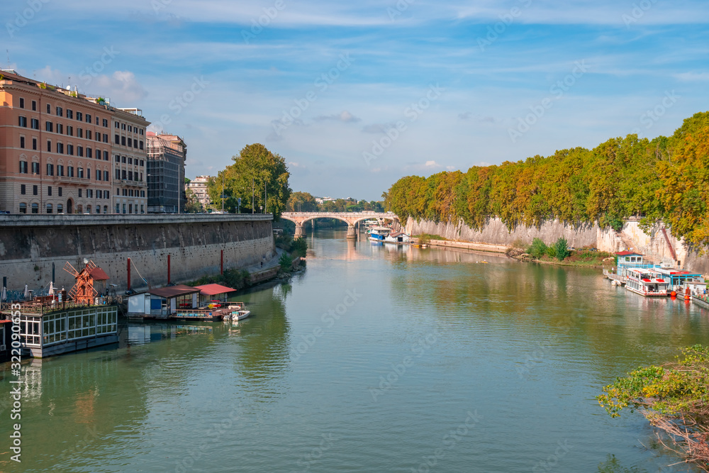Naklejka premium The Tiber River in Rome, autumn time.