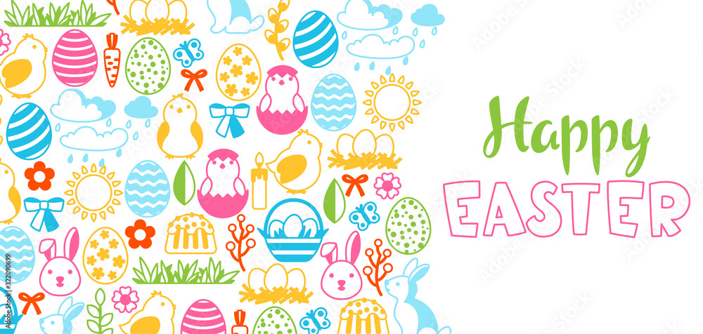 Happy Easter greeting card with holiday items. Happy Easter greeting card with holiday items.