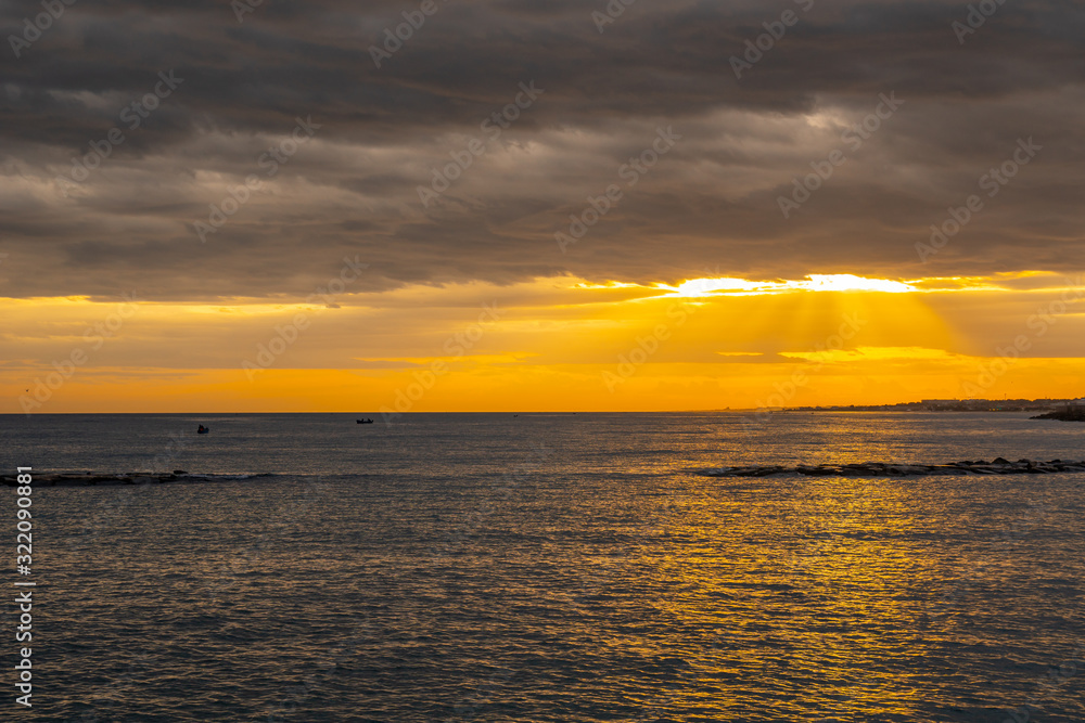 Fototapeta premium Beautiful sunset on the coast of Bari, Adriatic Sea.
