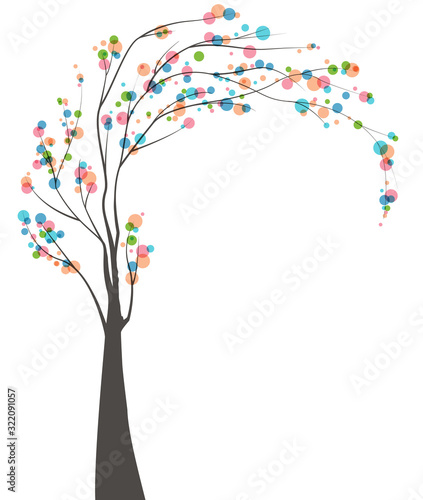 Canvas Print Vector illustration of a tree with leaves on a white background