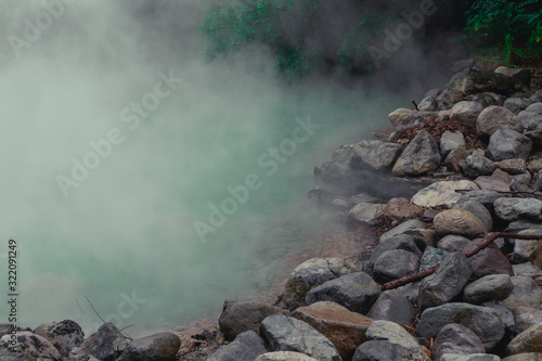 Close up the famous beitou hot springs thermal valley, natural hot spring in north of Taipei City.
