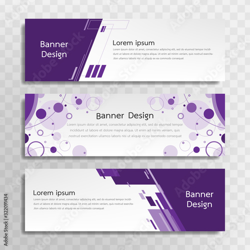 A set of purple banner templates designed for the web and various headlines are available in three different designs.