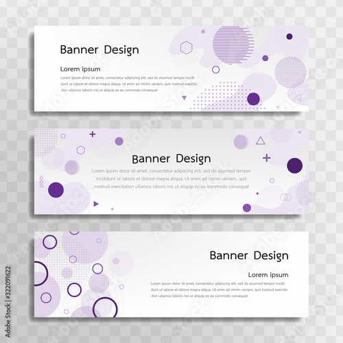 A set of purple banner templates designed for the web and various headlines are available in three different designs.