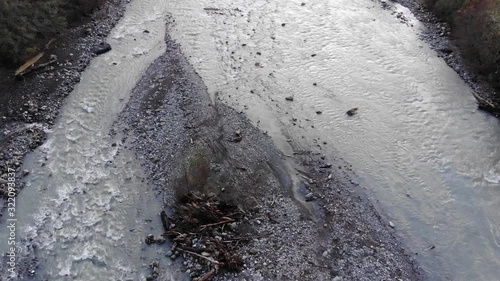 Aerial view of mountains, rivers, forests, Photo made by drone from above, Bird eye view