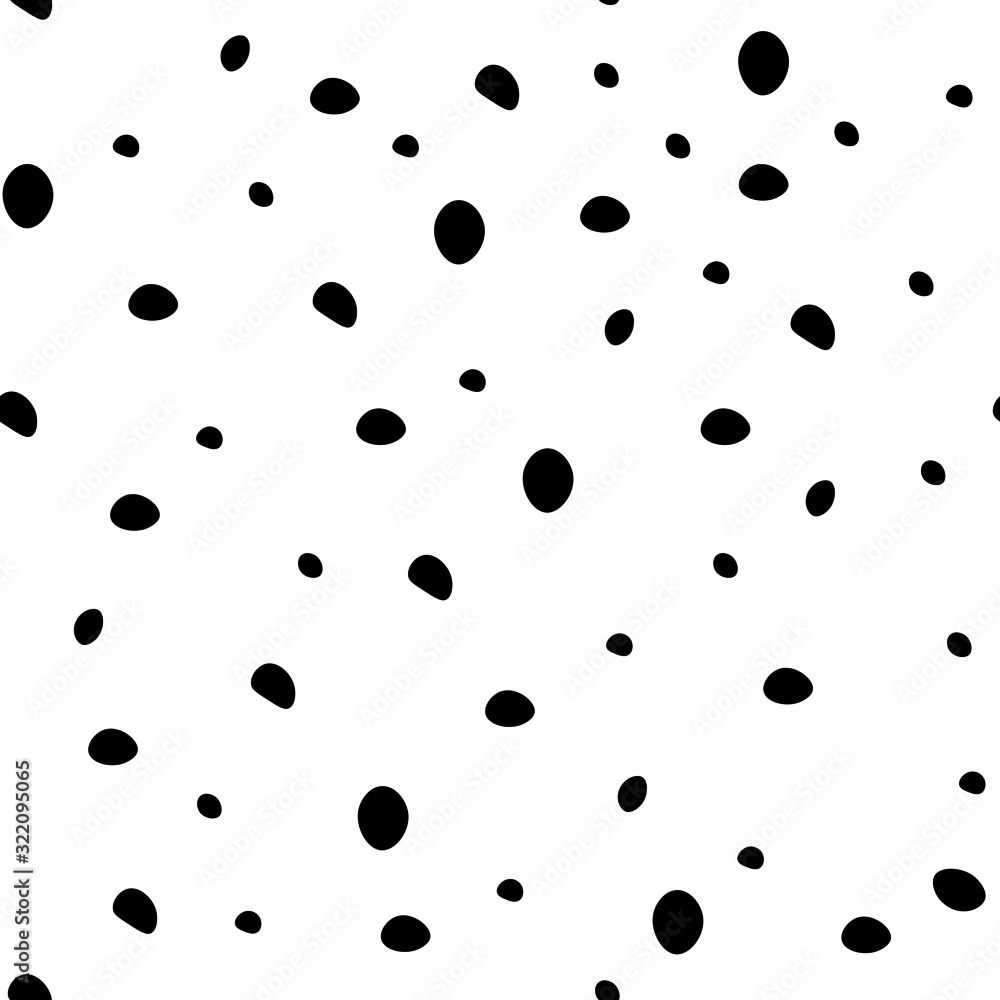 Polka dot seamless pattern. Classic black asymmetric spots isolated on white background, hand drawn abstract random pea shapes, vector shabby texture Polka dot seamless pattern. Classic black asymmetric spots isolated on white background, hand drawn abstract random pea shapes, vector shabby texture