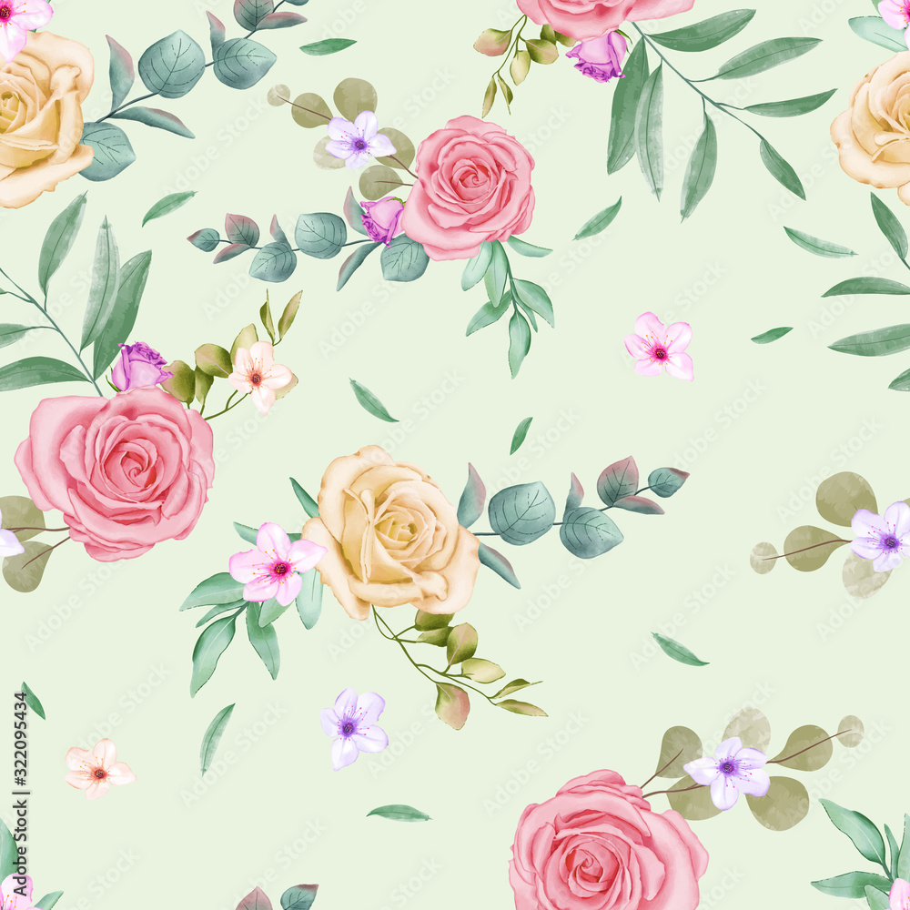Seamless pattern on a background of roses and peonies