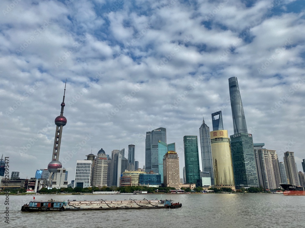 Naklejka premium Hongkong panoramę nowoczesnego miasta