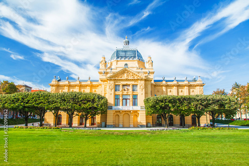 Zagreb  Croatia  beautiful classic architecture  art pavilion and in downtown park in sunny summer day