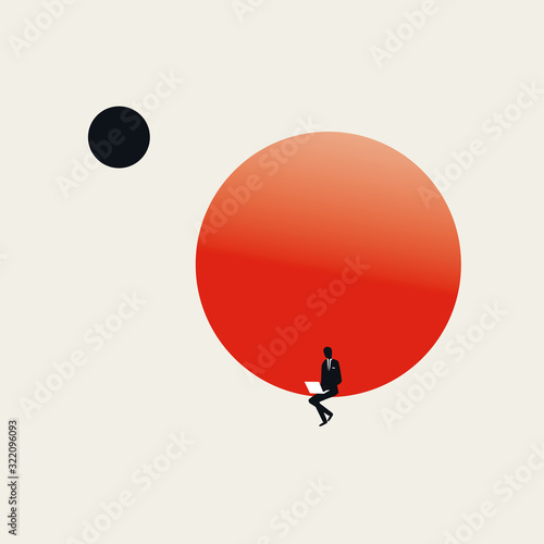 Corporate worker, writer, creator or blogger vector concept with fantasy elements. Hard work and business symbol.