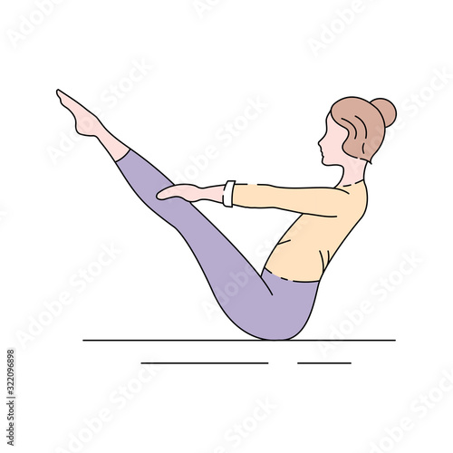 Boat Pose Navasana color line icon. The body comes into a V-shape, balancing entirely on the buttocks. UI UX GUI design element. Editable stroke.