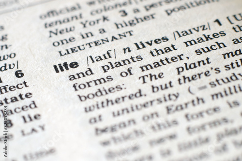 A close-up on a word Life in English dictionary (selective focus)