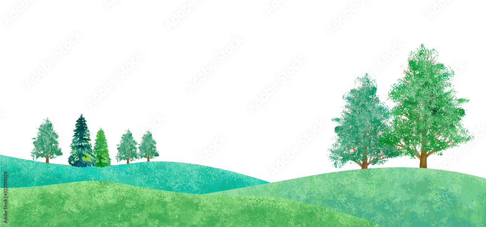 新緑の平原の風景 水彩イラストのトレースベクター Stock Vector Adobe Stock