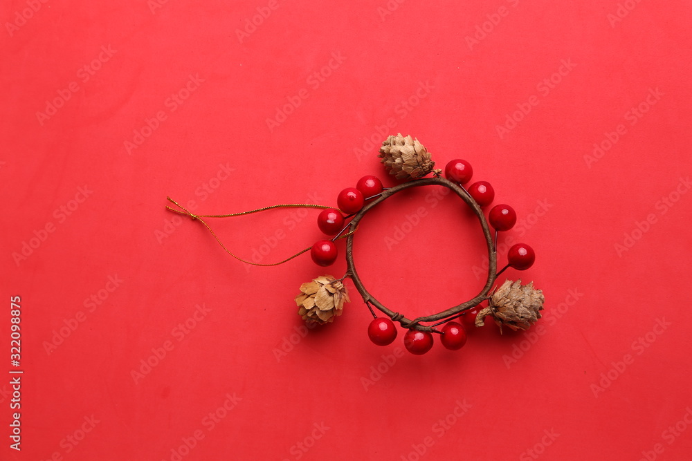 Christmas center with branches and red balls Christmas center with branches and red balls