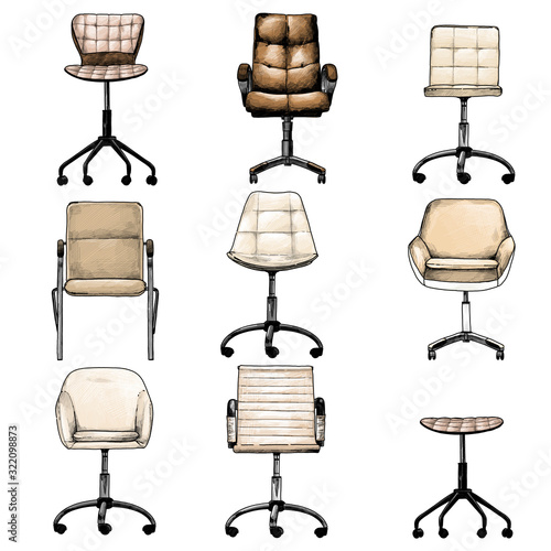 set of office chairs in the loft style for selecting and compiling the interior, sketch vector graphics isolated color illustrations on a white background