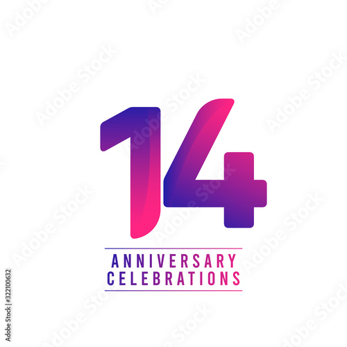 14 Years Anniversary Celebrations Vector Template Design Illustration