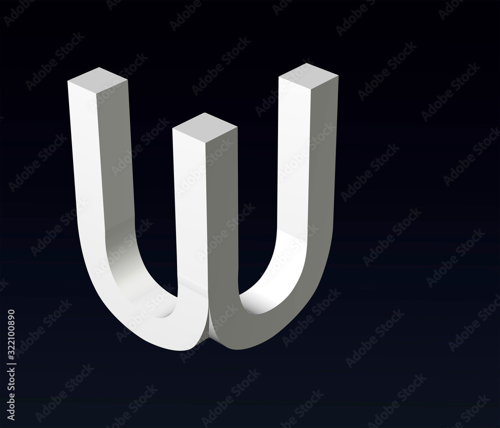 Font stylization of the letters U and A, C, D, E, F, G, H, K, L, M, N, O, P, R, T, W, Z, font composition of the logo. 3D rendering Font stylization of the letters U and A, C, D, E, F, G, H, K, L, M, N, O, P, R, T, W, Z, font composition of the logo. 3D rendering