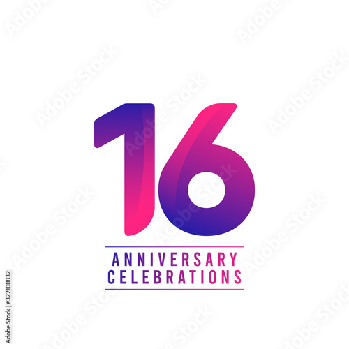16 Years Anniversary Celebrations Vector Template Design Illustration