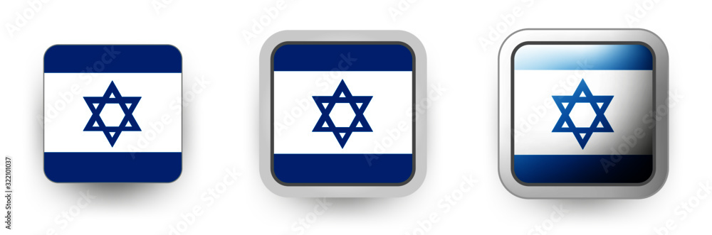 6 Israel vector icons - button shield and gear, flat and volumetric style in flag colors blue, white for flyer any holiday design or poster 6 Israel vector icons - button shield and gear, flat and volumetric style in flag colors blue, white for flyer any holiday design or poster