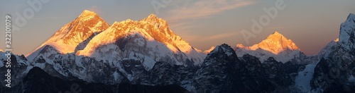 Mount Everest Lhotse and Makalu evening sunset view