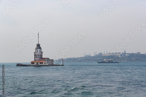 Panorama of the foggy coast of Istanbul from the Bosphorus. © lester120